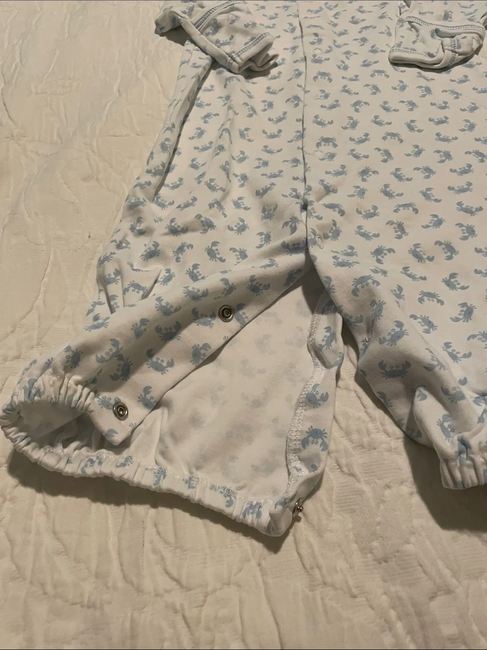 Kissy Kissy White Footie with Light Blue Crab Print